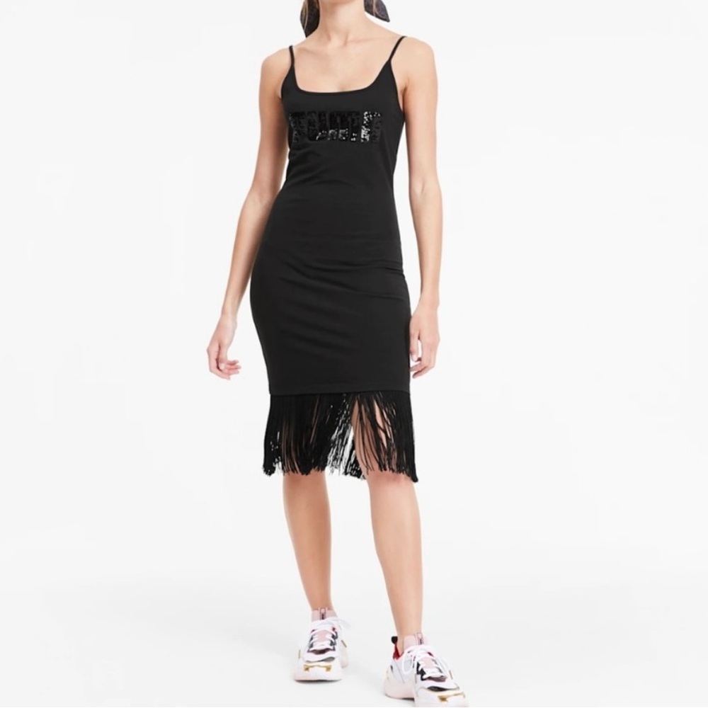 NWT Puma X Charlotte Olympia Classics Fringe Spaghetti Strap‎ Dress Black Medium